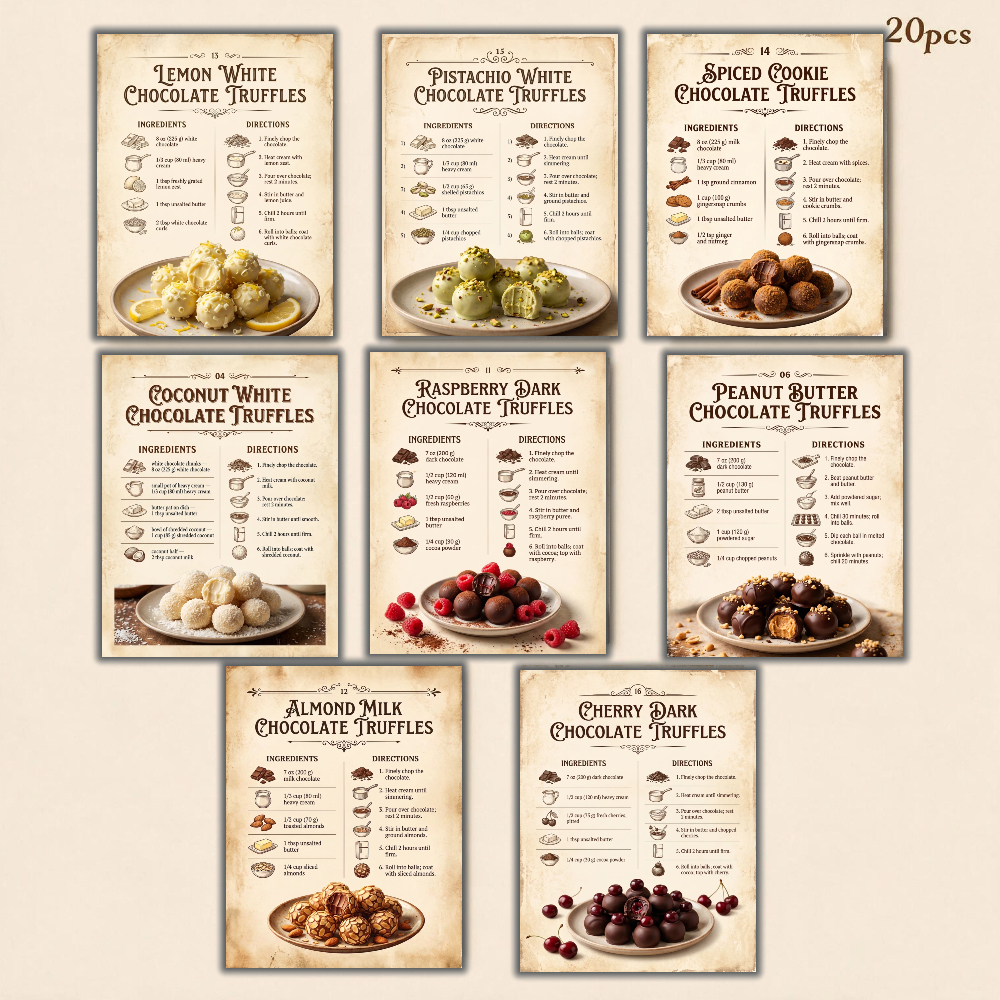 TEMU 20pcs Retro Recipe Postcards For Home Bakers, Beginners, And , Including Ingredient Lists, Measurements, -by-step Instructions, Christmas Gift