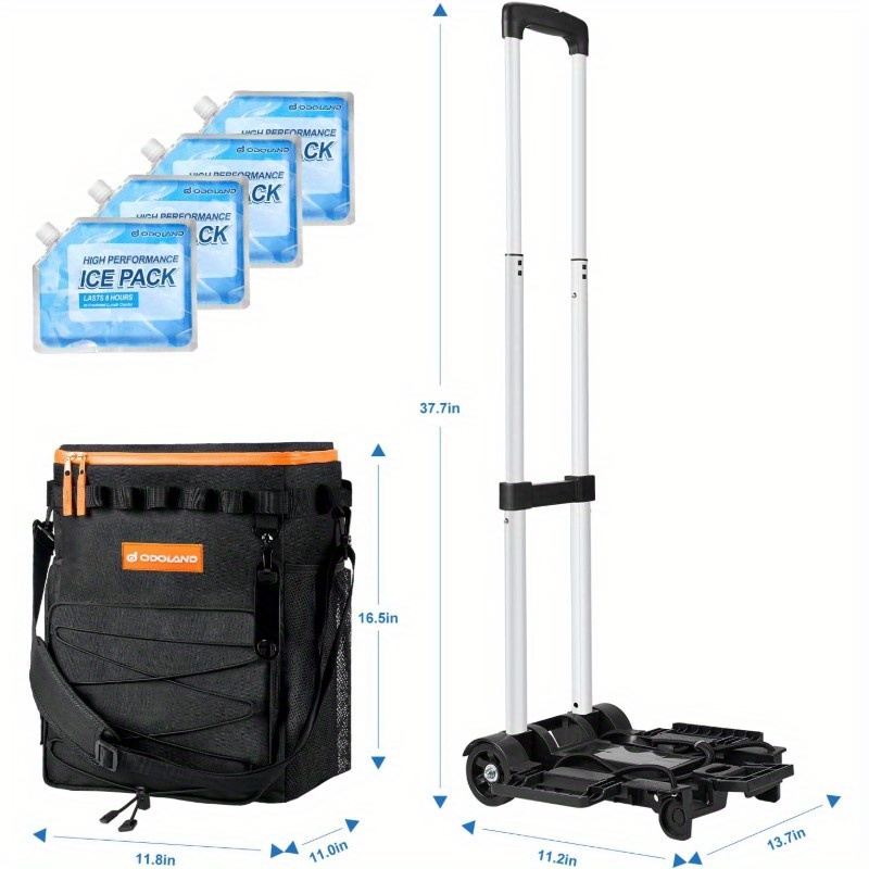 Odoland Heavy-Duty 48 Can Cooler with Wheels & Handle - Collapsible Ice Chest, Locking Wheels, Side Pockets - Portable Camping, Party, Tailgating Cooler for Outdoor, Grocery, Delivery - Holds 48 Cans/72 Bottles, Outdoor Cooling, Compact Design, Reinforced Fabric, Party Hosts