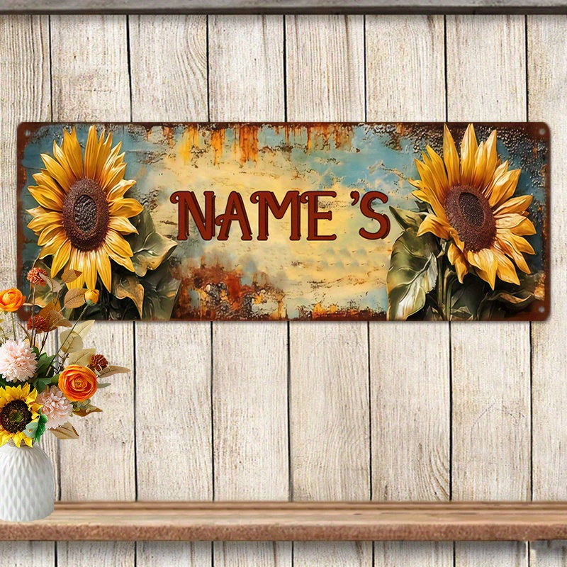 TEMU 2d Flat - 1pc Of Customizable Aluminum Art Sign With A Vintage Rusted Metal Look - Personalized Decor Featuring A Bright Sunflower Design -