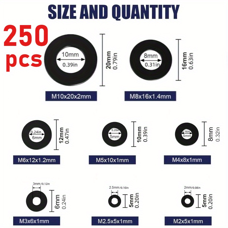 Image of 250/500pcs Of Black Nylon Flat Ring Sealing Gasket Type Kit, Anti Loosening Plastic Gasket, Insulation Gasket, Suitable For Repairing Faucets And Water Hose Furniture, /screw Gasket Set.