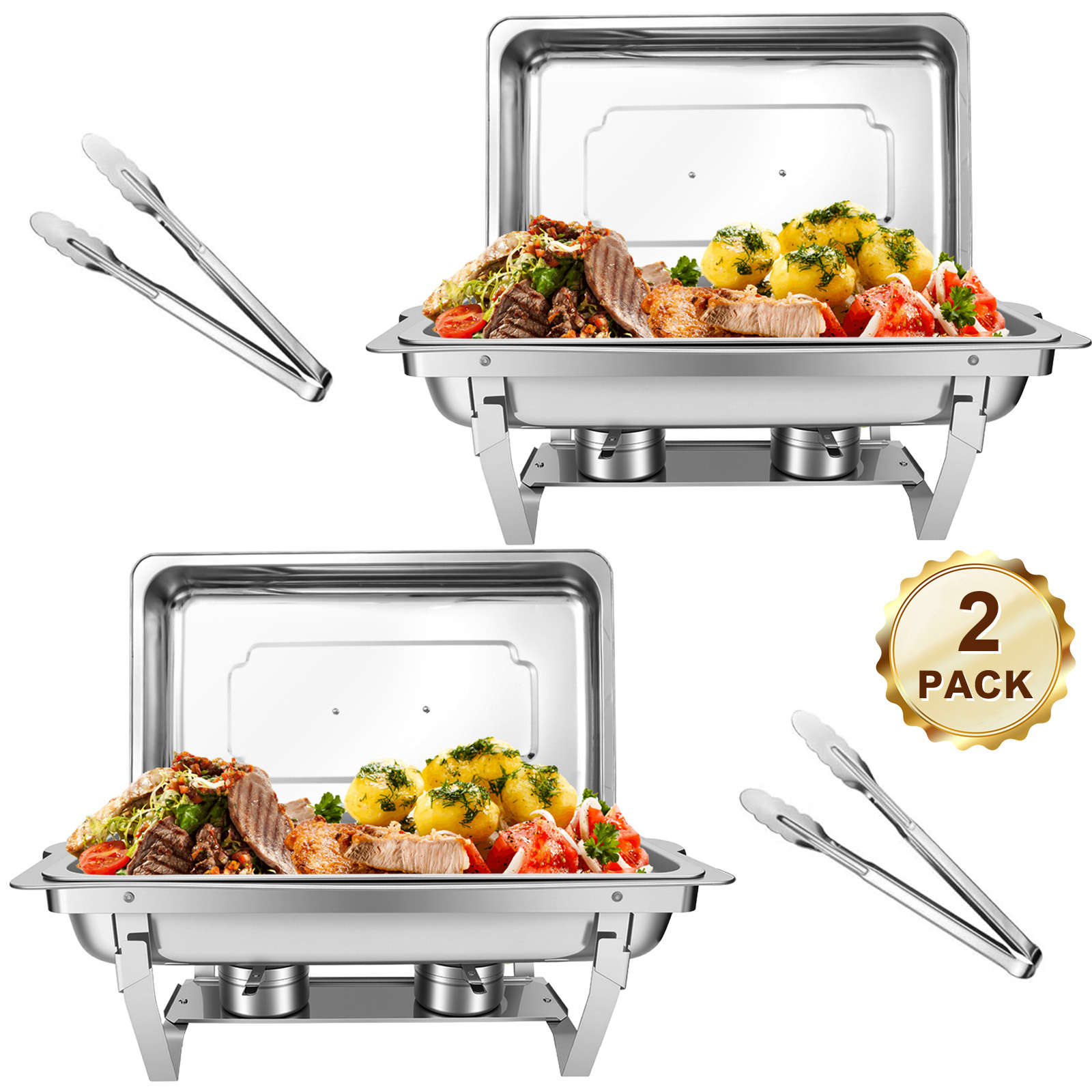 Image of Chafing Dishes For Buffet 2/4/6 Pack, 8 Qt Stainless Steel Chafing Dish Buffet Set With Folding Frame, Food Warmers For Parties, Catering Supplies, Weddings, And Christmas Buffets - Cooking