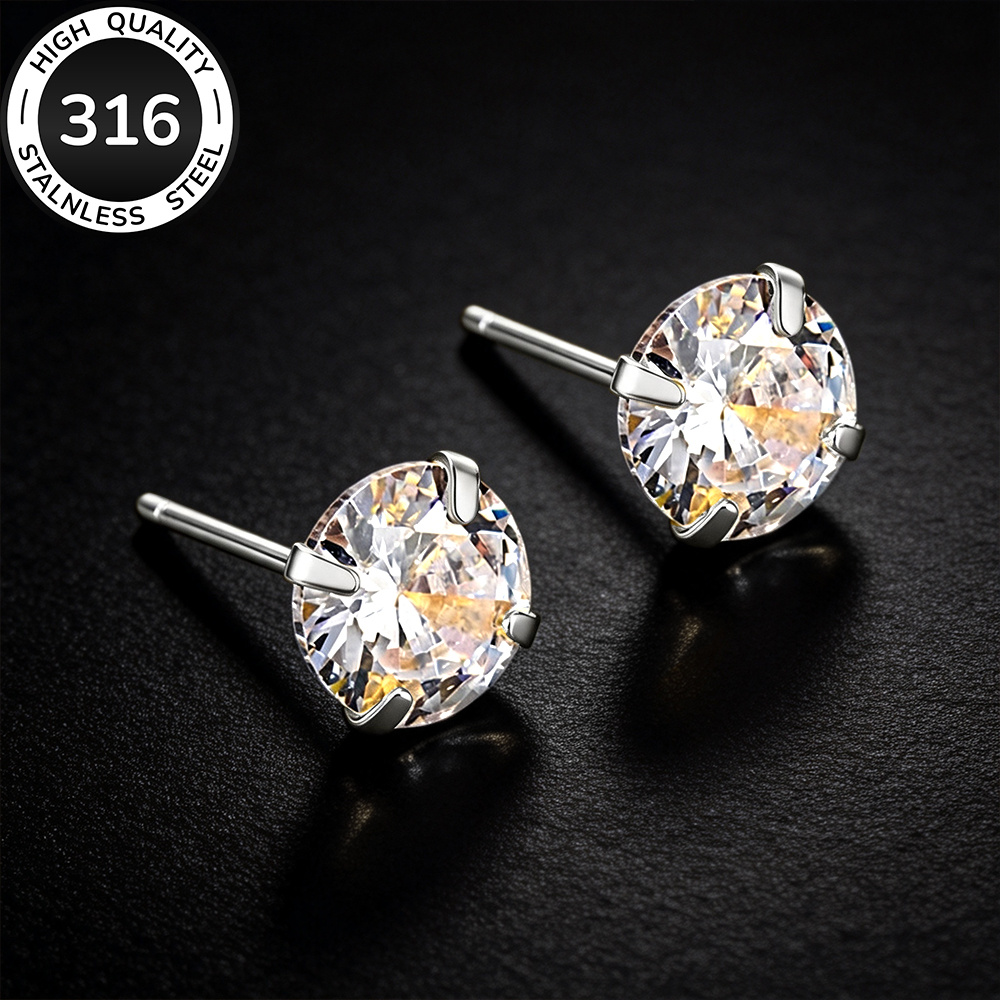 TEMU High-quality Steel Hypoallergenic Golden Stud Earrings, Polished, Anti-tarnish, Simple And Elegant, Stylish Men's Earrings Suitable For Daily