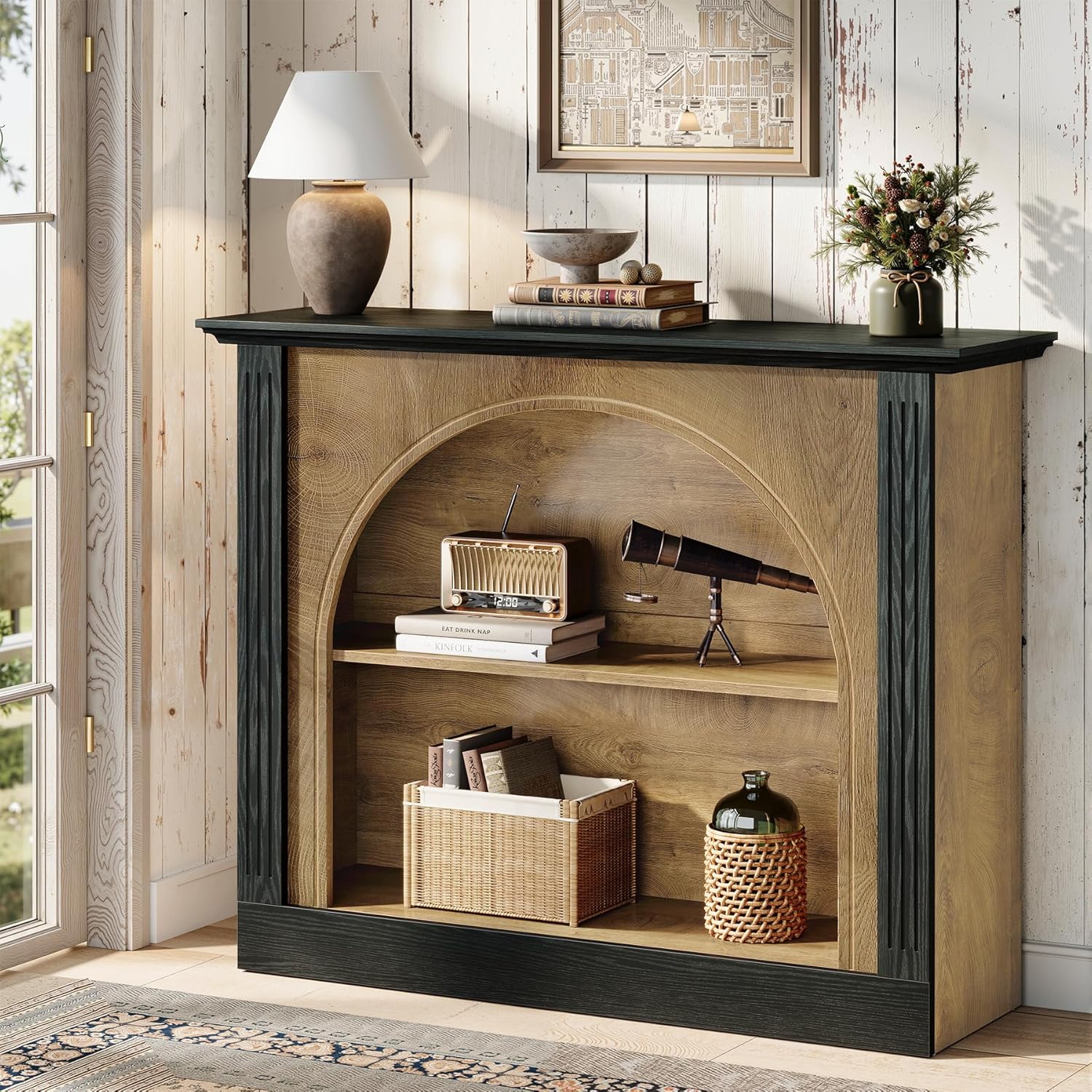 3-tier Console Table, 43.3-inch Entryway Table With Storage For Foyer, Hallway, Living Room, Brown And Black