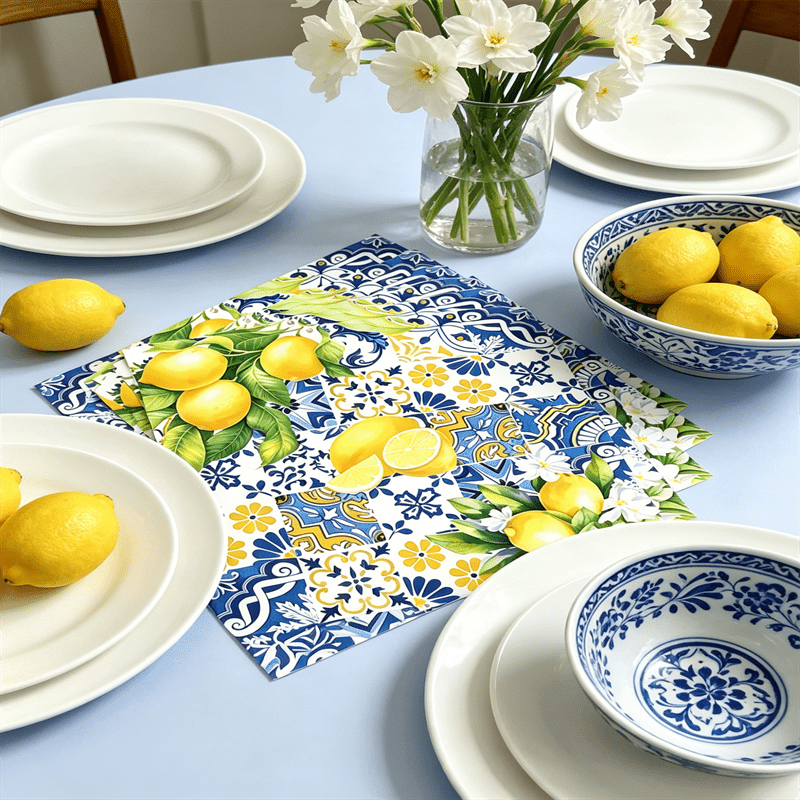 TEMU Disposable Napkins, Blue And Yellow Print Decoration, Floral Pattern, Suitable For Party Table Decor And Dinner Napkins, 8pcs Set For