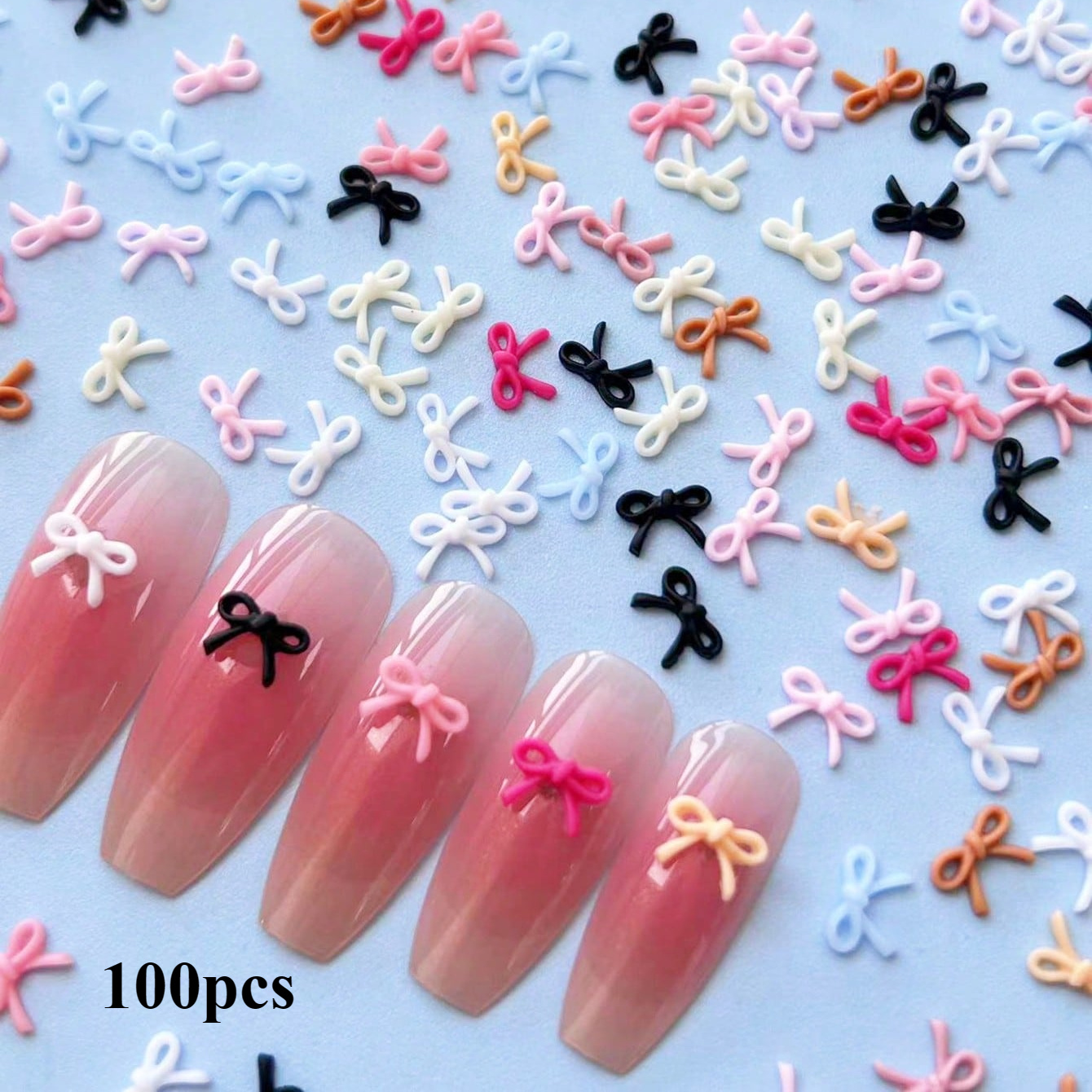 

100pcs Mini Bow Nail Art Charms, 3d Resin Flat Mixed Color Bows, Random Assortment, Diy Nail Decorations, Nail Jewelry, Unscented Nail Gems For Long & Short Nails