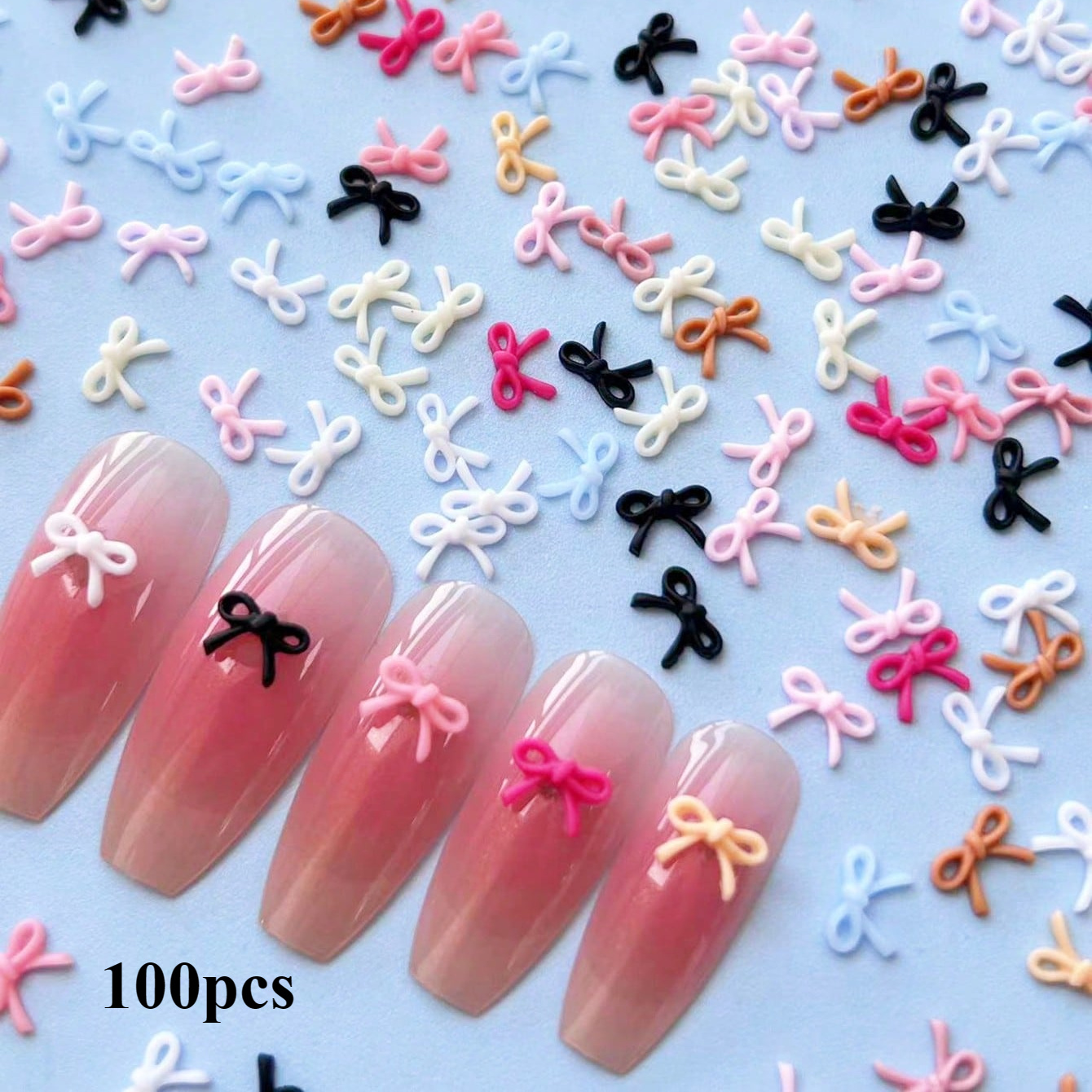 100-Pack 3D Aurora Bow Butterfly Nail Charms – Resin Rhinestones – Nail Art Gems