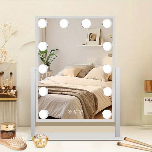 large tabletop lighted makeup led bulb mirror lighted makeup mirror makeup mirror with 3 color and 12 adjustable led bulbs can 360 rotation touch control