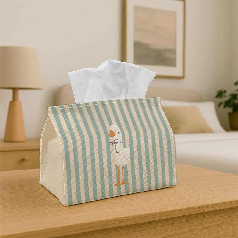 TEMU 1pc Minimalist Scandinavian Animal Pattern Print Tissue Box With- Duck Stripe Soft Pastel Tissue Box Holder, Suitable For, Living Room, Bedroom,