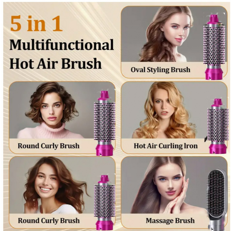 

Hair Dryer Five-in-one Hot Hair Styling Tool-plump Blow Drying Brush With Detachable Head For Straightening, Curling And Drying- Gift For Women