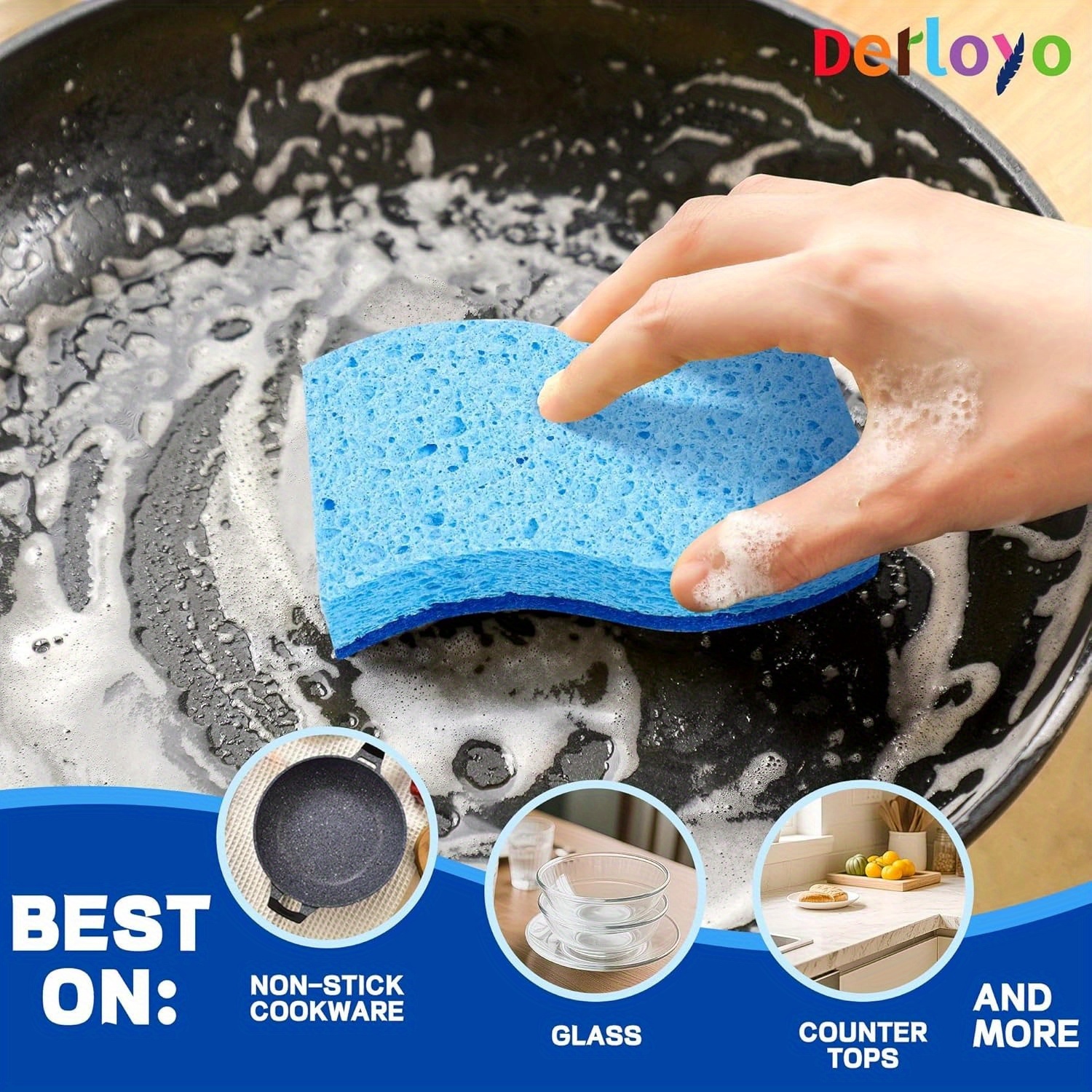 12 Count Non-Scratch Dish Sponges Kitchen, Long Lasting Cleaning Sponges for Dishes, Dual Sided Kitchen Sponges, Cleans Fast Without Scratching, Easy to Dry and Reusable-Blue, Sponges for Washing Dishes Non Scratch, Dish Cleaning Sponge, Sponge Holder for Kitchen Sink, Non Scratch Sponge for Kitchen, High Density Kitchen Sponge, Dishwashing Sponge, Kitchen Cleaning Tool, Reusable Sponge, Dualsided Sponge, Gentle On Surfaces, Nonscratch Material, Multipurpose Sponge,