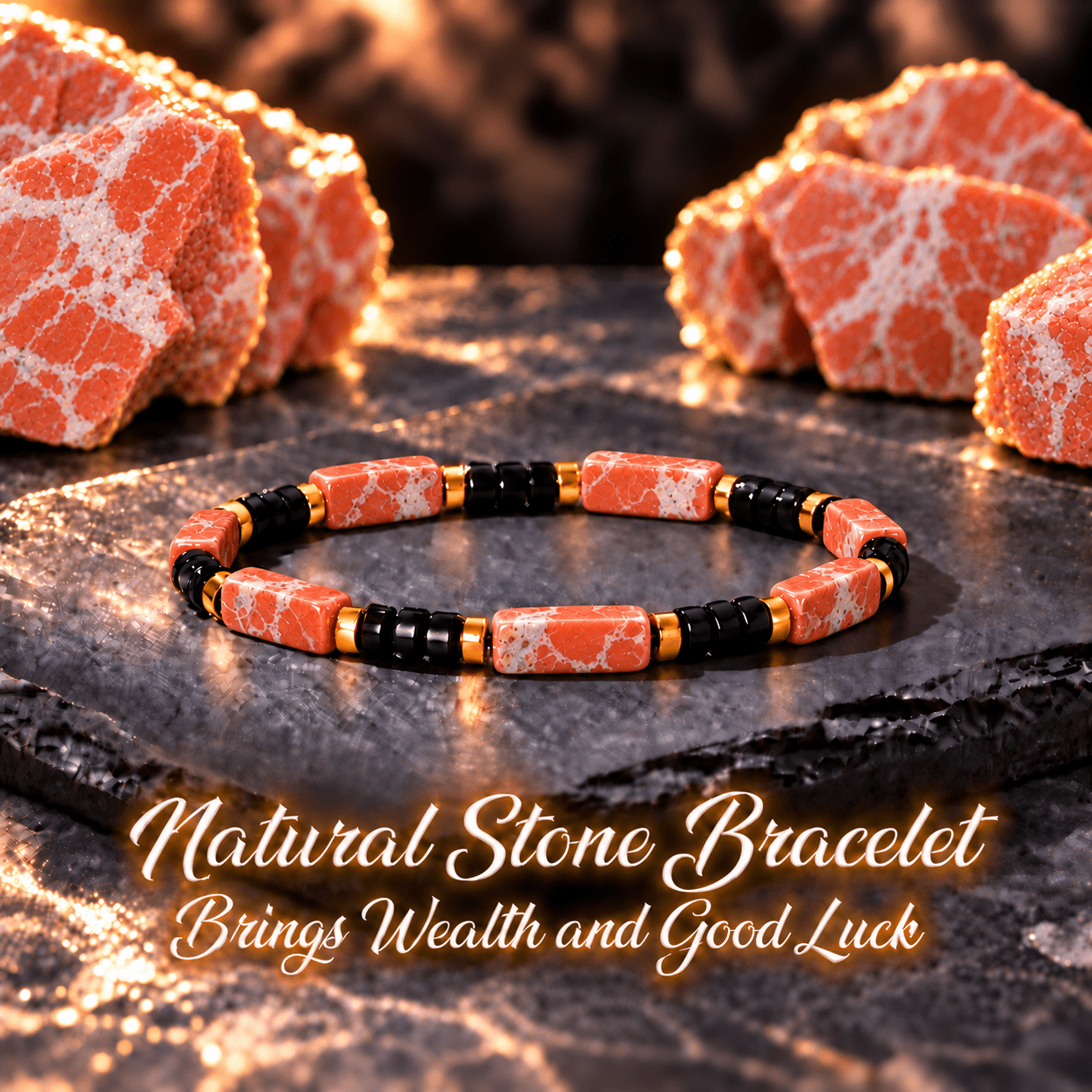 Unisex Vintage Stackable Natural Square Bead Bracelet