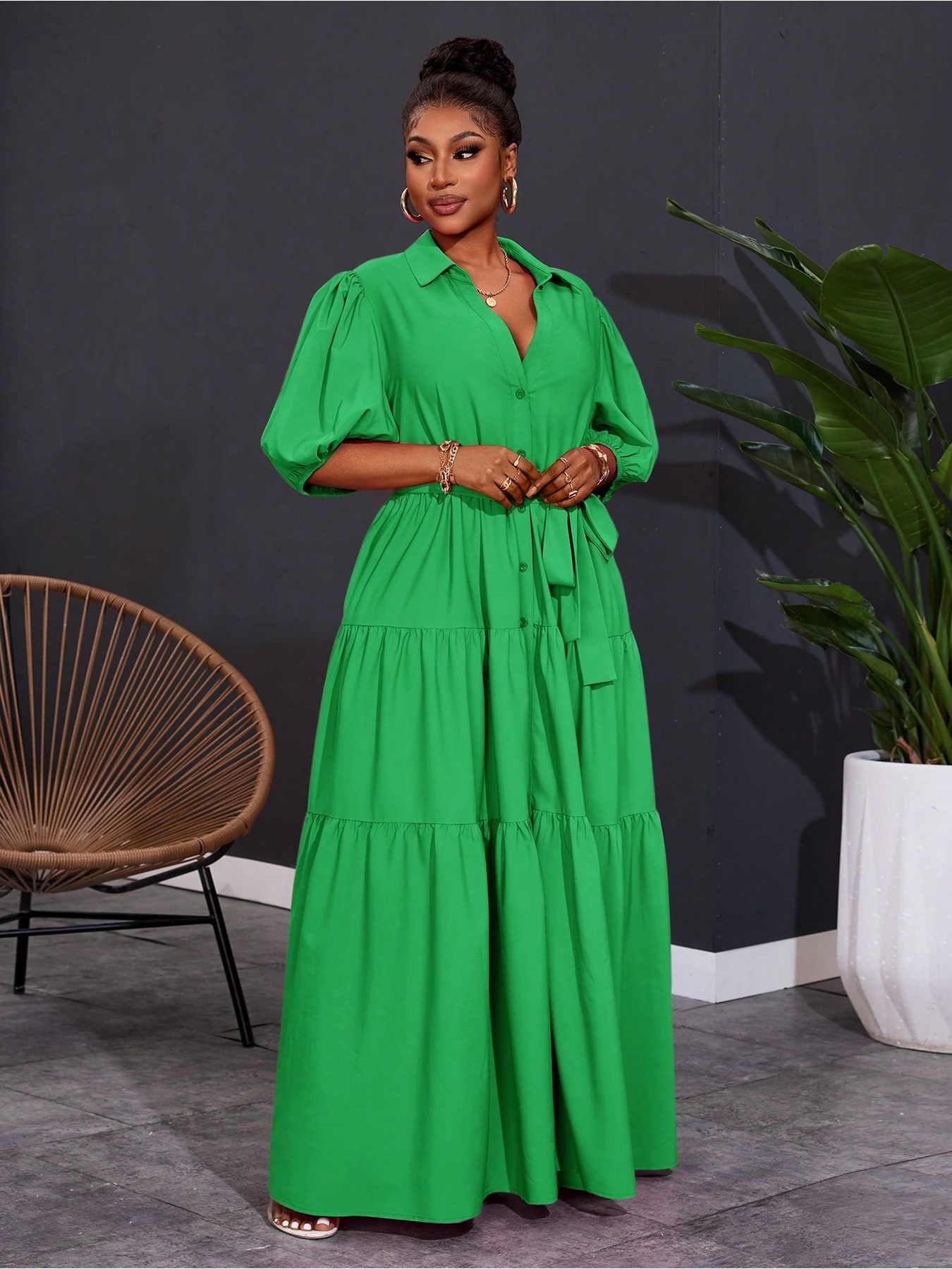 flowy spring dress with sleeves Plus Size, Women's Plus Size Solid Color A-Line Pleated Spliced Short Sleeve Dress, Dress, Women's Sundress Luxury Wedding Dress Guest Dress