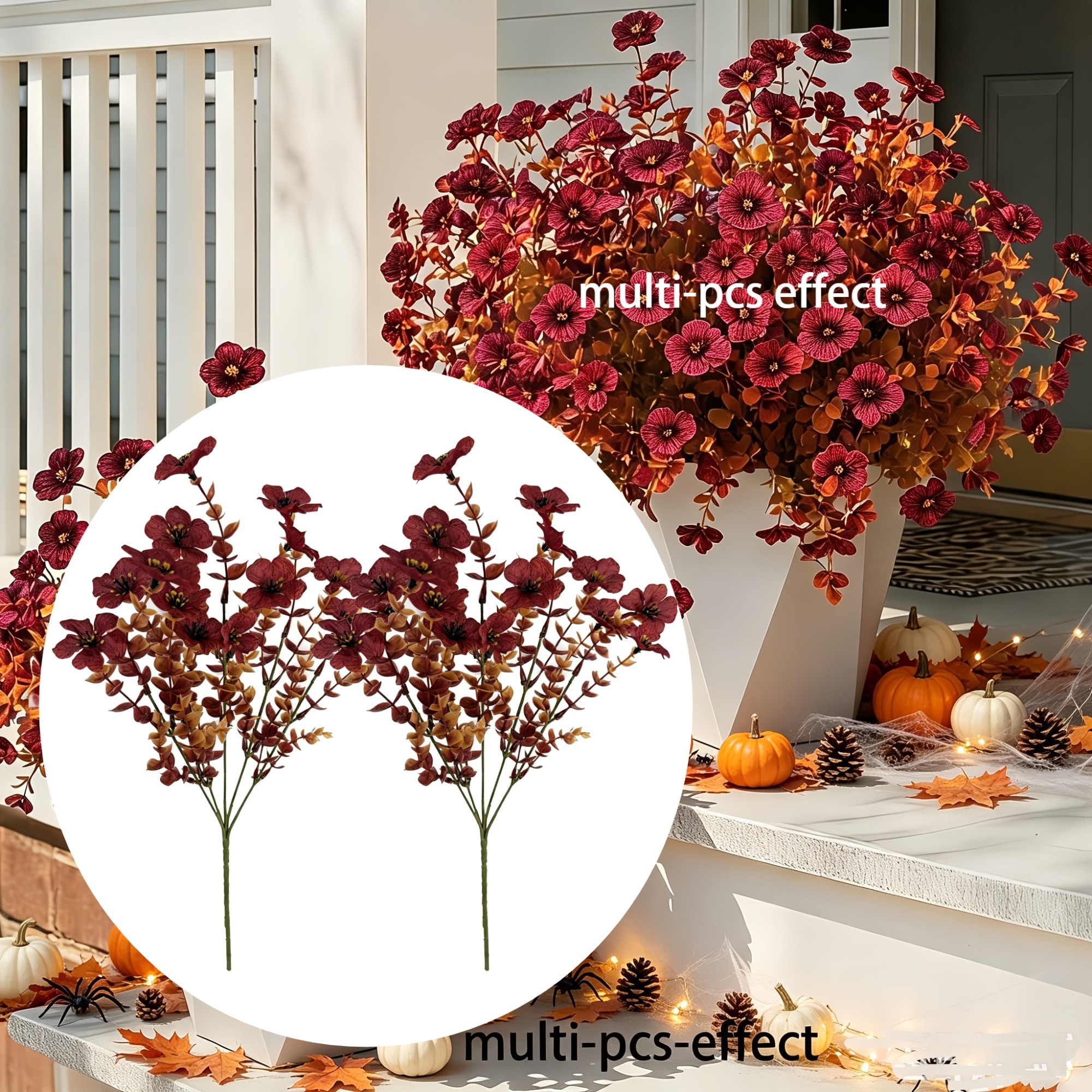 TEMU 2 Bundles Autumn Artificial Burgundy , Decor Faux Flowers, Suitable For Indoor And Outdoor Decoration, Living Room Decor, Holiday Decor, Dining