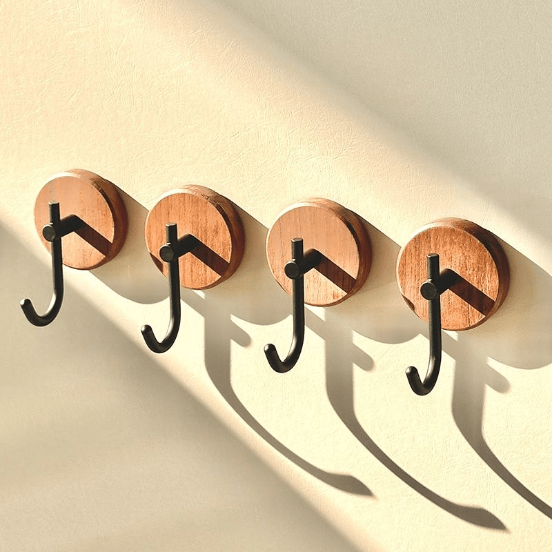 TEMU 2/4pcs Solid Wood Coat Hook, Material, No-punch Design, Wall-mounted Installation, Strong Load-bearing, And Wear-resistant, Entryway Wall