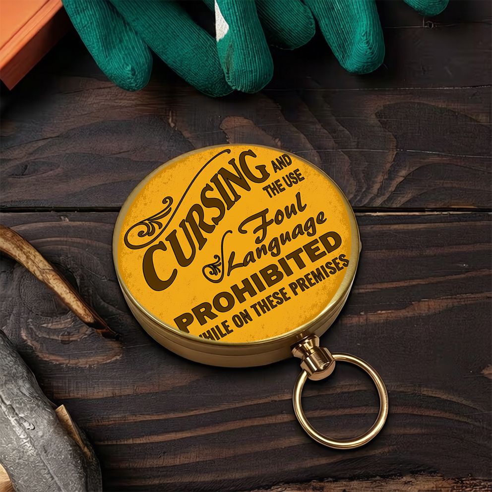 Vintage Metal Compass with Flip Cover, Cursing Prohibited Design
