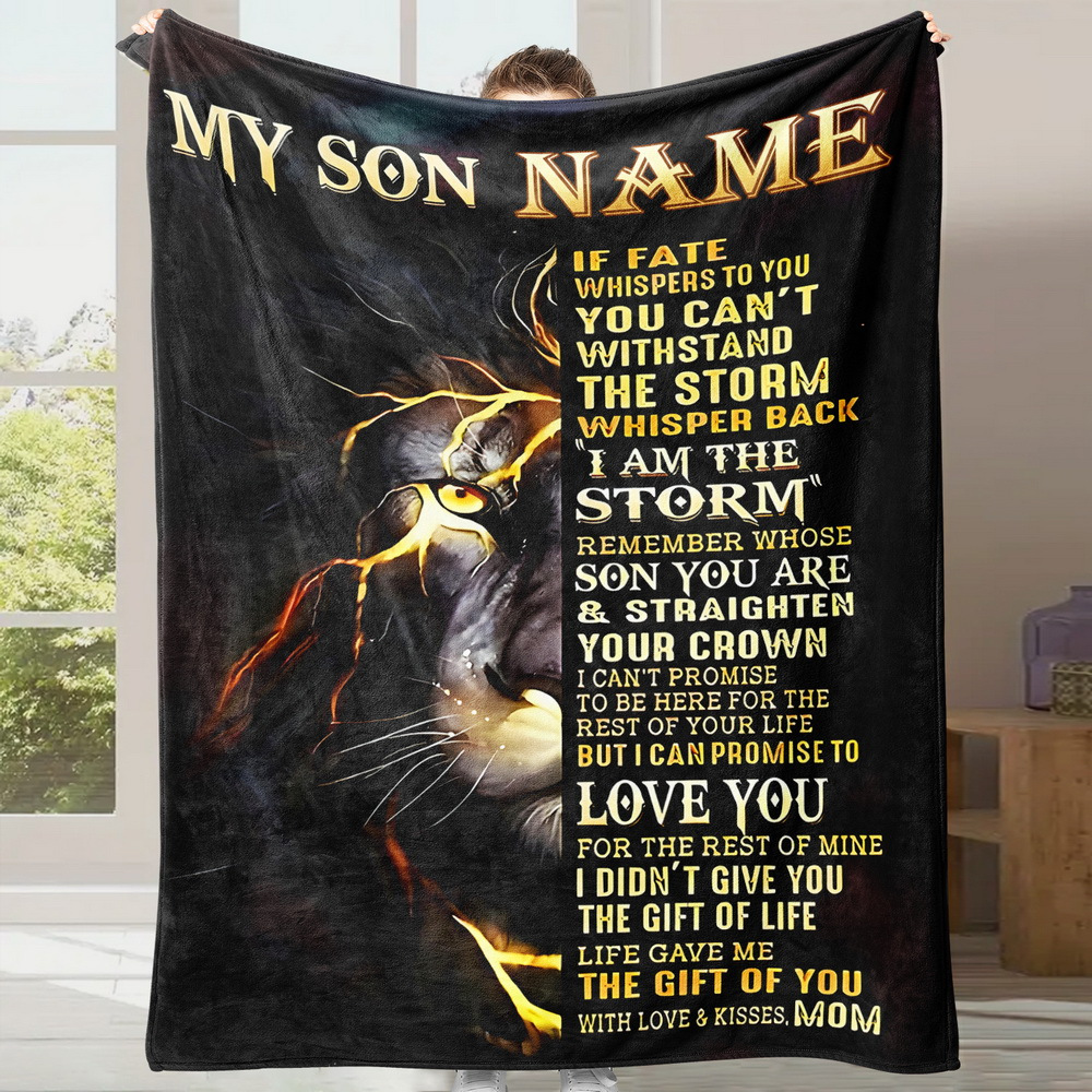 TEMU 1pc Customized Blankets With Names, Lion Themes, Birthday Gift Blankets With Customized Names, Gifts For Family, Personalized Text Blankets,