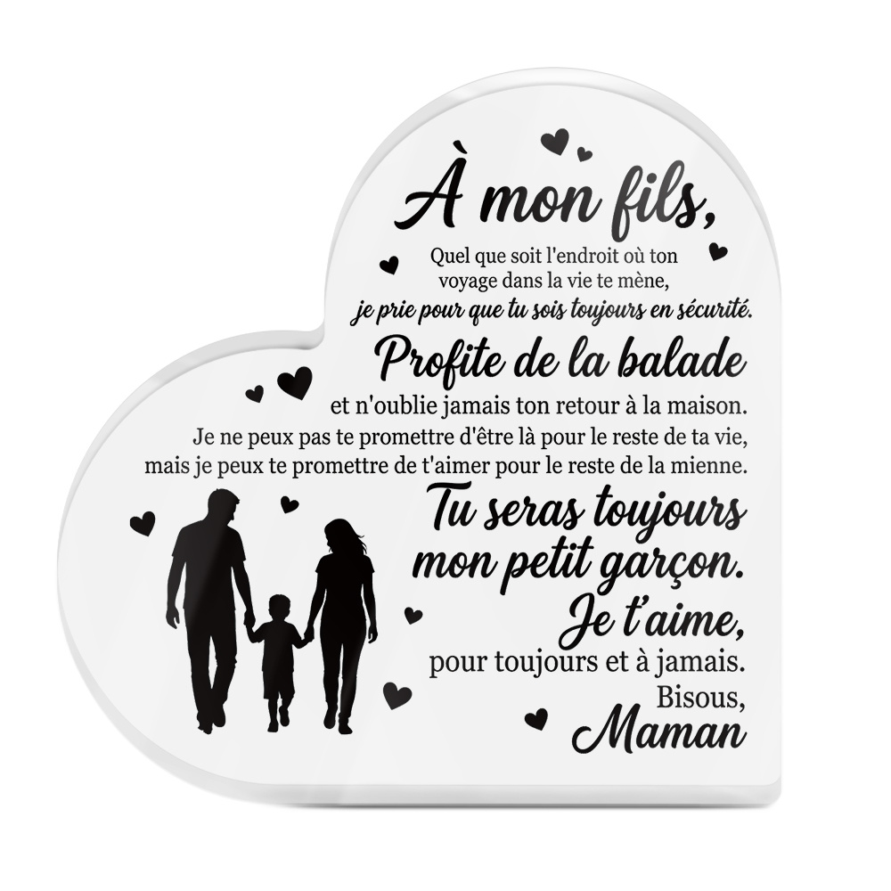 TEMU Plat 2D, 1 pièce PUTUO DECOR Panneau de Table Acrylique de Cœur avec Citations - Française Moderne "À , Où Que Tu Sois" Décoration Murale/de