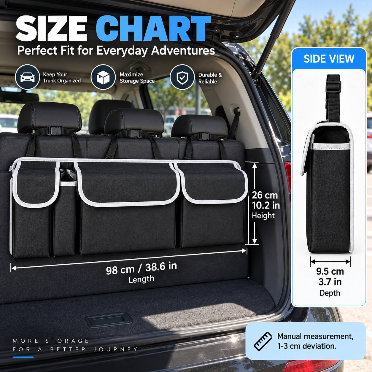 TEMU Organizador de carga para maletero de coche, bolsa de almacenamiento colgante para asiento trasero con bolsillos grandes, compartimento lateral