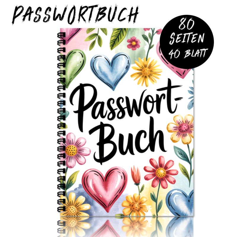 E-shop Deutsches Passwortbuch | Spiralgebundenes Notizbuch A5 - Lebhaftes Blumenherz-Aquarell-Design, Sicherheitswerkzeuge für Computer oder Büro,