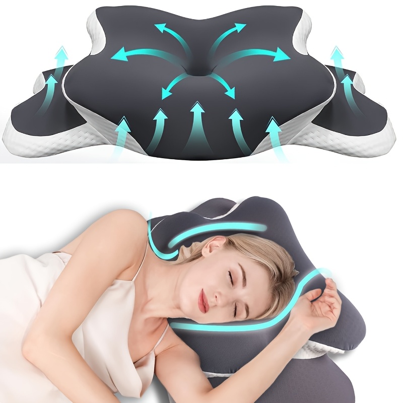 item picture Ergonomic Butterfly Neck Pillow, C-shaped/dual-height Adjustable, Transparent Cover Support - Side/back/stomach Sleeping Aid, for Travel and Bed Use