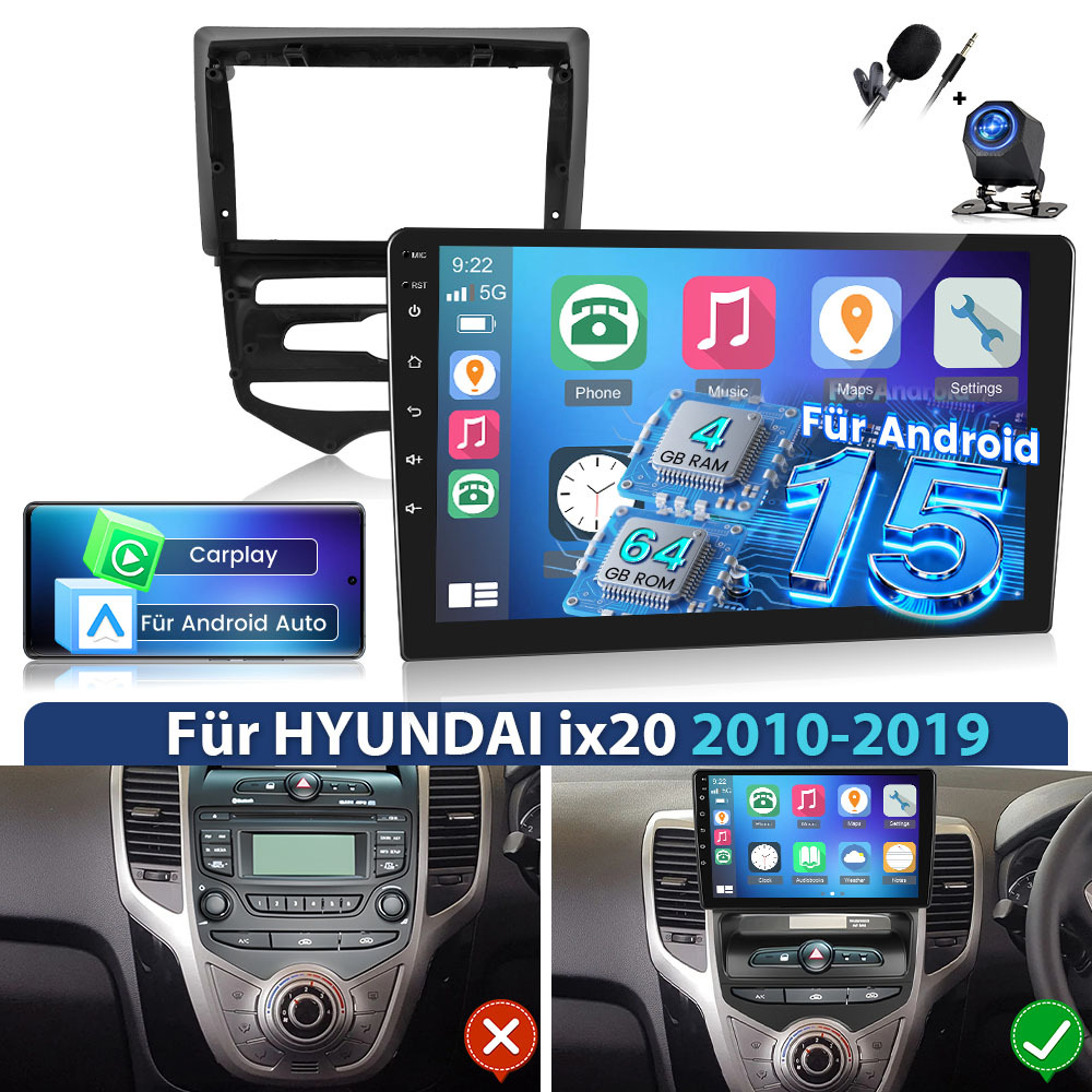 Image of 4gb+64gb 15 Autoradio Radio For Ix20 2010-2019 Car Stereo With Auto, 9 Inch Ips Screen Radio With Gps Navi, Wifi, Eq, Swc, Fm Rds Radio With Hd Camera And Mic
