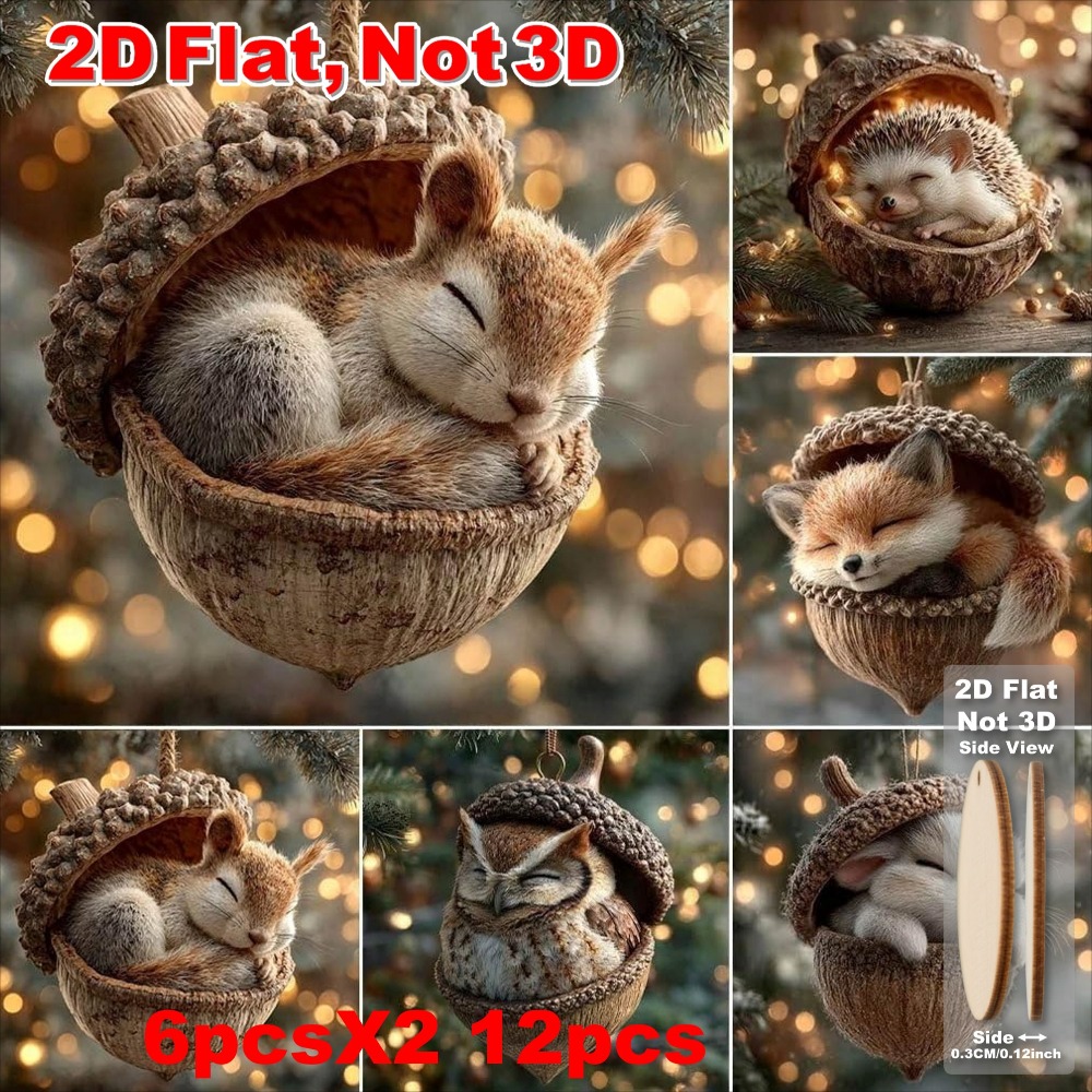 TEMU 2d Flat, 12pcs Forest Animal Ornaments, Forest Christmas Ornaments, Christmas, New Year Gifts, Home, Office, Classroom, Car Rearview Mirror,