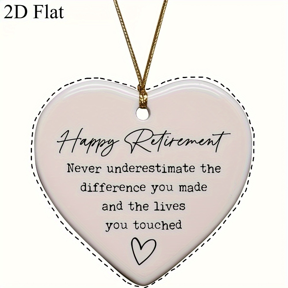 TEMU 2d Flat, 2d Flat Acrylic Print, Elegant Heart-shaped Retirement Gift - "happy Retirement, Never Your " With Ribbon Keepsake, Perfect For