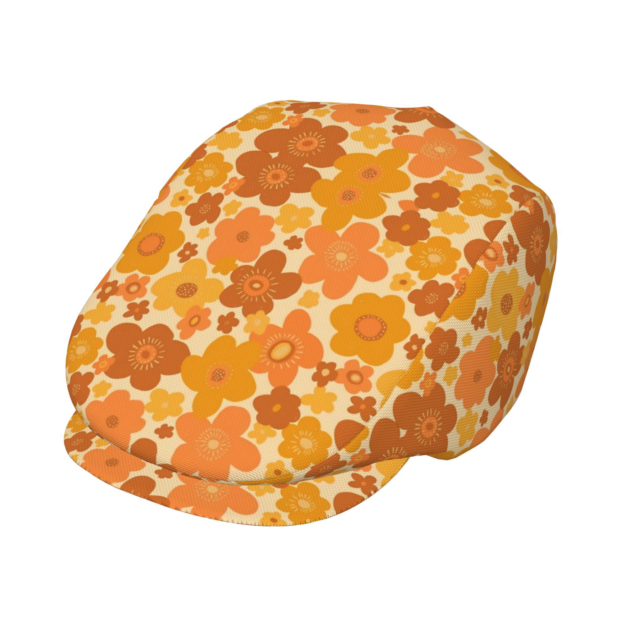 TEMU 1pc Men's & Women's Adjustable Floral Beret Hat - Lightweight Polyester Snap Closure Cap With Mustard-yellow & Pattern, Casual & Formal Events,