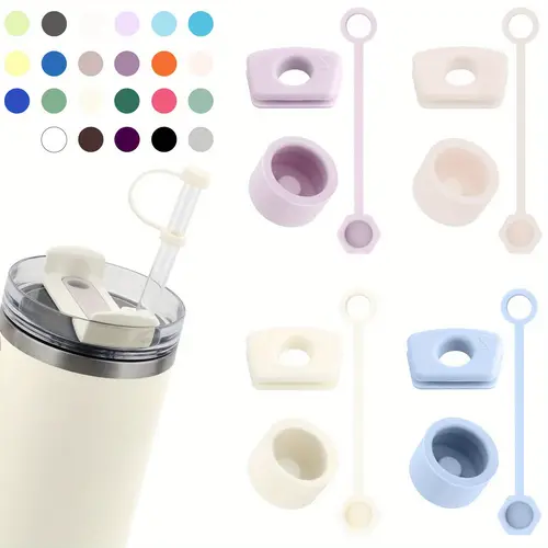 pack of 12 multicolor spill stopper set contains 4 straw cover 4 square lid silicone spill compatible with cup 2 0 with straw cover