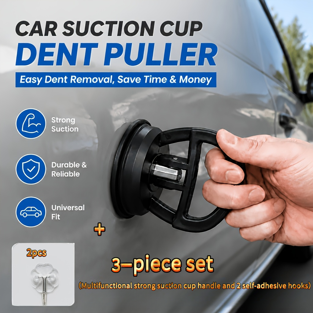 TEMU 3pcs Set Includes A Multi-functional Strong Suction Cup Handle And 2 Self-adhesive Hooks. This Automotive Dent Repair Puller Tool Won't Damage