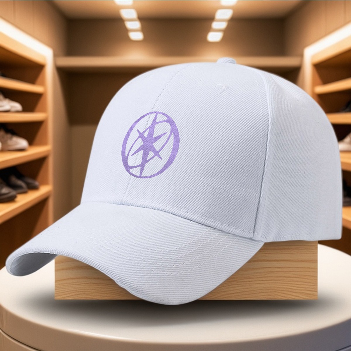 TEMU 1pc Pastel Purple Star Compass Circle Print Baseball Cap, Adjustable Casual Hat, Minimalist Outdoor Sports Headwear