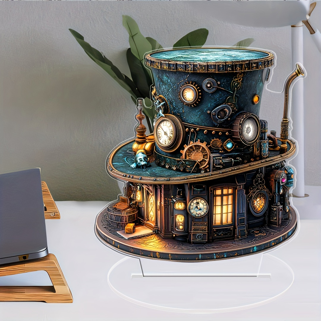 

1pc, 2d Flat, Steampunk Acrylic House Statue - Themed Decor For Rooms, Christmas Gift, Indoor & Outdoor Display, No Power Needed, 7x6.5 Inches