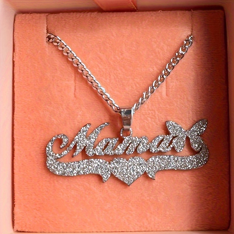 TEMU Personalized Cuban Link Necklace Featuring A Removable Name Tag - Stainless Steel Sparkling Pendant Jewelry - Stylish Cursive Or Script Font - Perfect Gift For Birthdays, Anniversaries