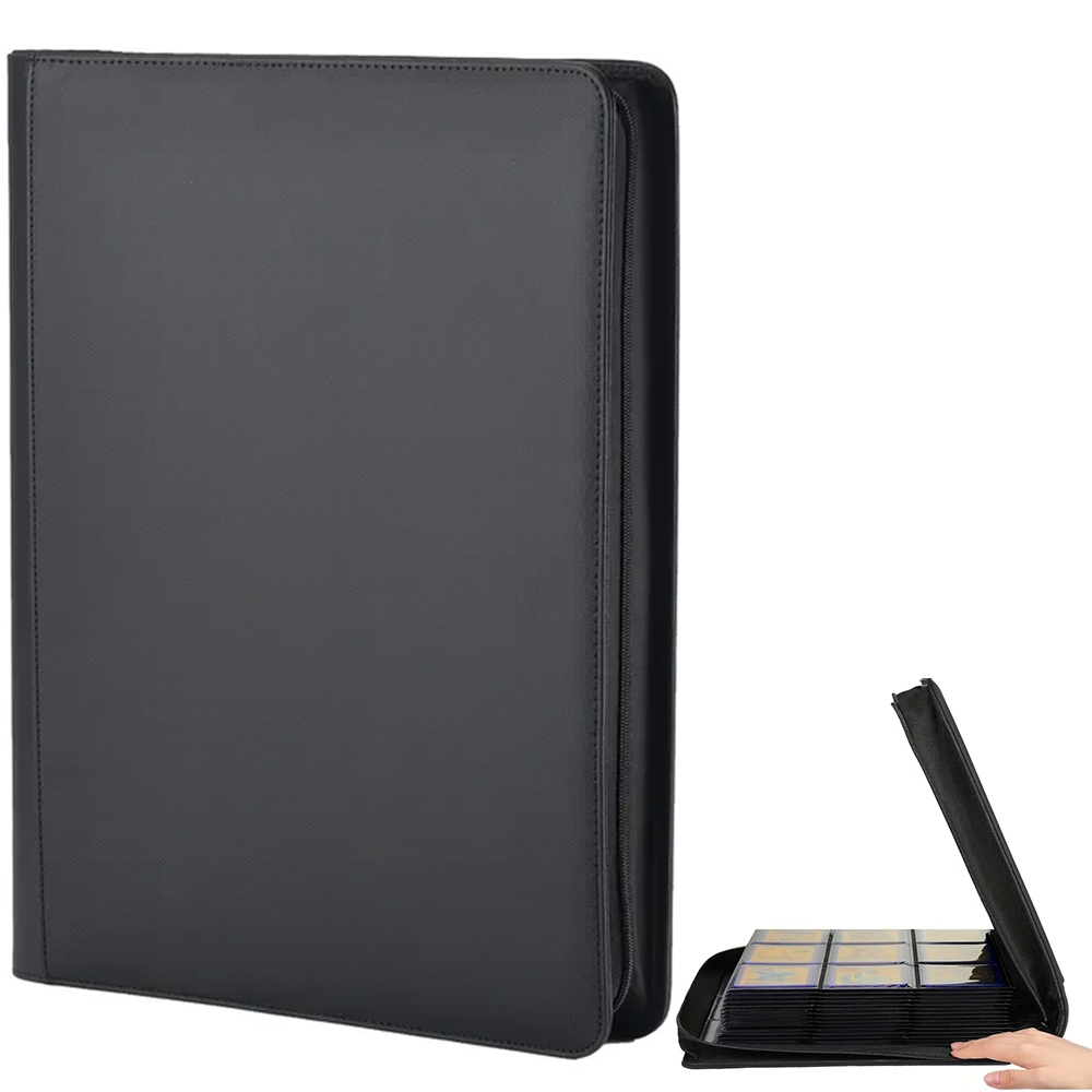 TEMU Black Pu Card Collection Book Large Capacity With 288 Pockets 16 Pages Zipper Long- Storage For Sports & Trading Cards, Secure Storage Case With