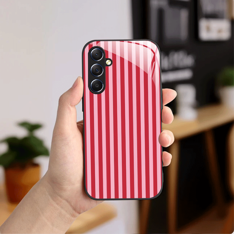 TEMU Phone Case - Pink Vertical Striped Pattern White Light Glass Phone Case, Light Luxury And High-end, Suitable For Galaxy