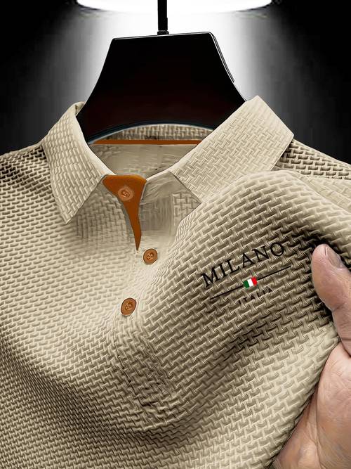 Y314 MILANO Print Summer Men's Short-Sleeve Polo Shirt with Lapel, Business Casual Old Money Style Top, Fashionable Summer T-Shirt, New Textured Comfortable Breathable Polo Shirt, Golf Polo Shirt