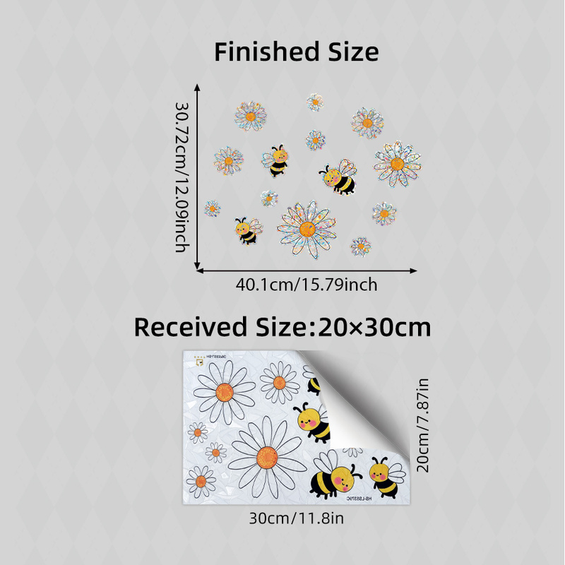 TEMU 1pc Vibrant Bees And Daisies Window Cling, Cute Cartoon Removable Static Cling Sun Catcher Decals For Living Room, Bedroom Kitchen Windows,