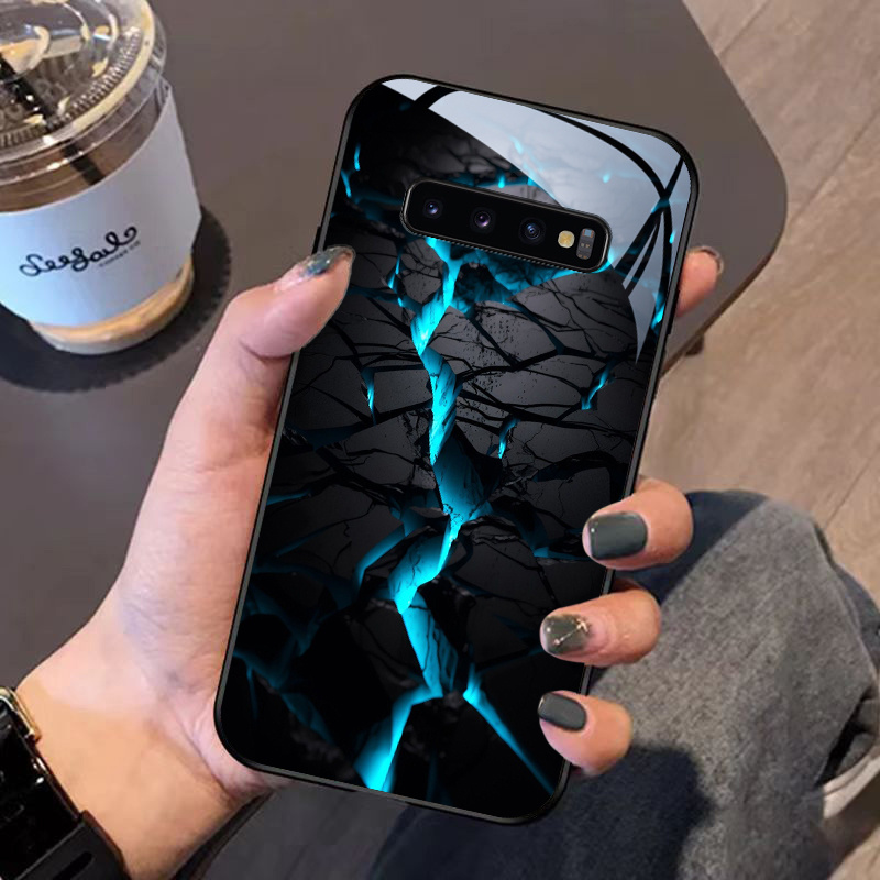 TEMU Phone Case - Phone Case Designed For Galaxy S10/s10 Lite/s10e/s10  Models Featuring A Blue Lightning Crack Graphic. This Cool Black Hard Back