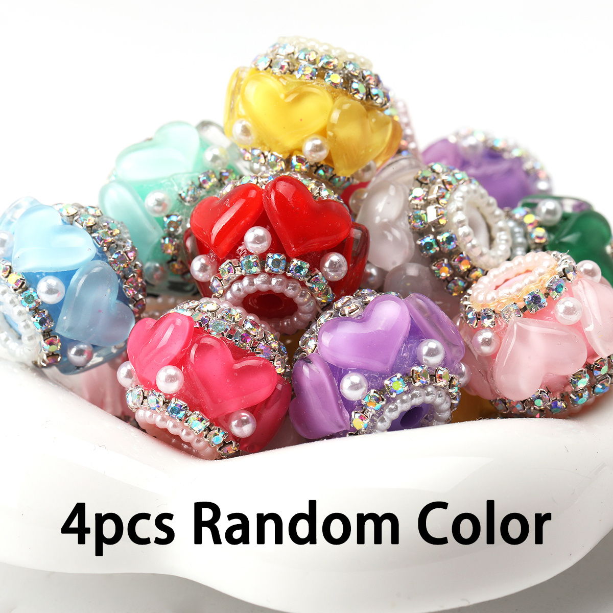 TEMU 4pcs Random Color Acrylic Beads 20×16mm With Rhinestone For Diy Pen & Jewelry Making