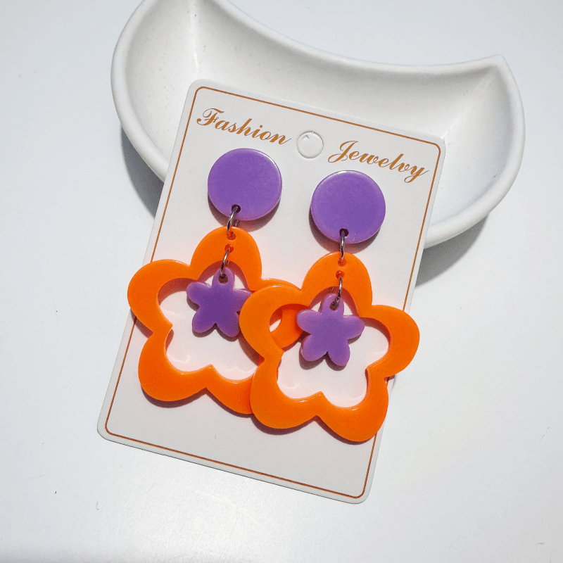 Women's Contrast Floral Pendant Earrings, Y2K Style