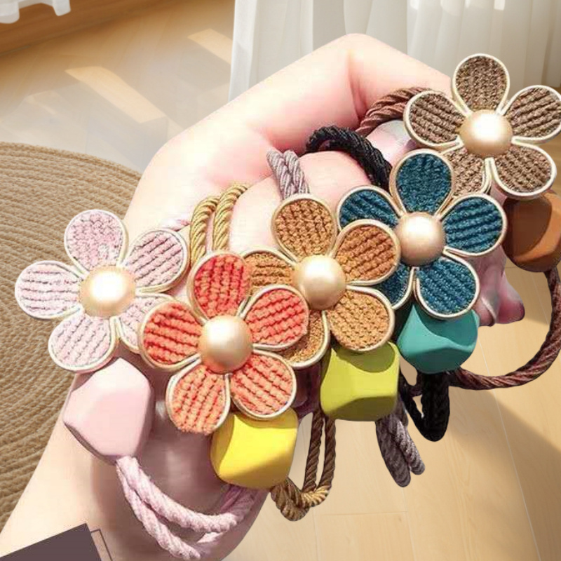 

5pcs Floral Hair Ties - Soft Fabric Ponytail Holders For Women & Girls, Cute Hair Accessories