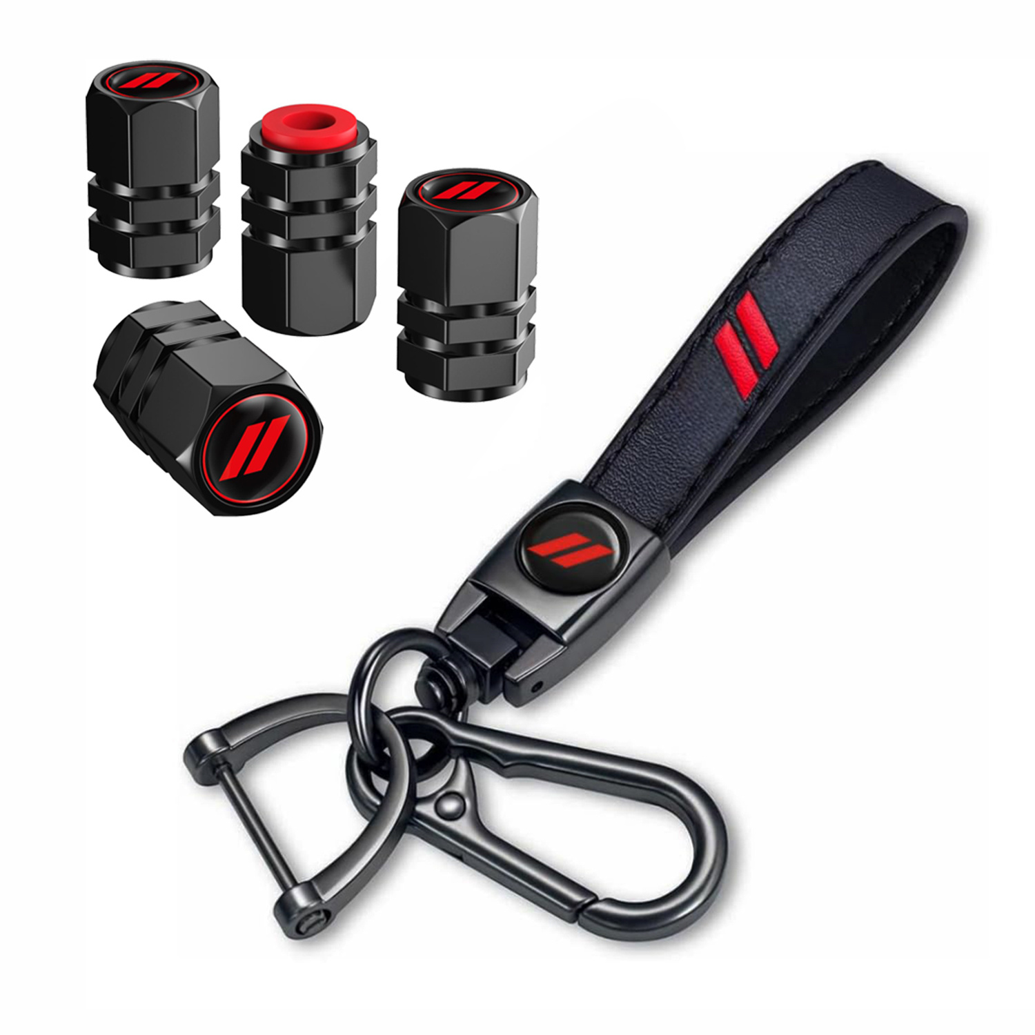 TEMU Red Car Keychain With Tire Valve Stem Caps, Suitable For Cars, Trucks, Motorcycles, Suvs, Rvs, And Bicycles
