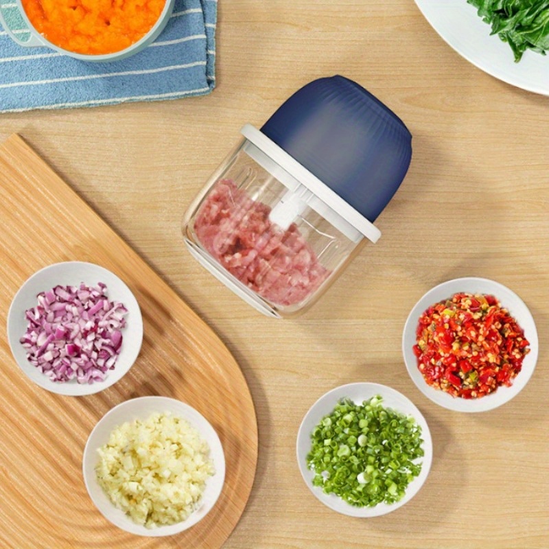 mini cordless 3-blade food chopper - 12oz electric blender & garlic press for garlic, vegetables, fruits, onions, salads & hot pot ingredients -   gadget Product details 3