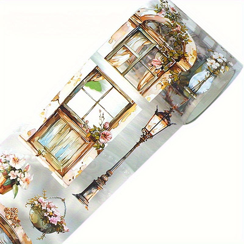 Vintage Window And Flower Basket Pet Stickers: Decorative Roll For Scrapbooking, Magazines, And Stationery