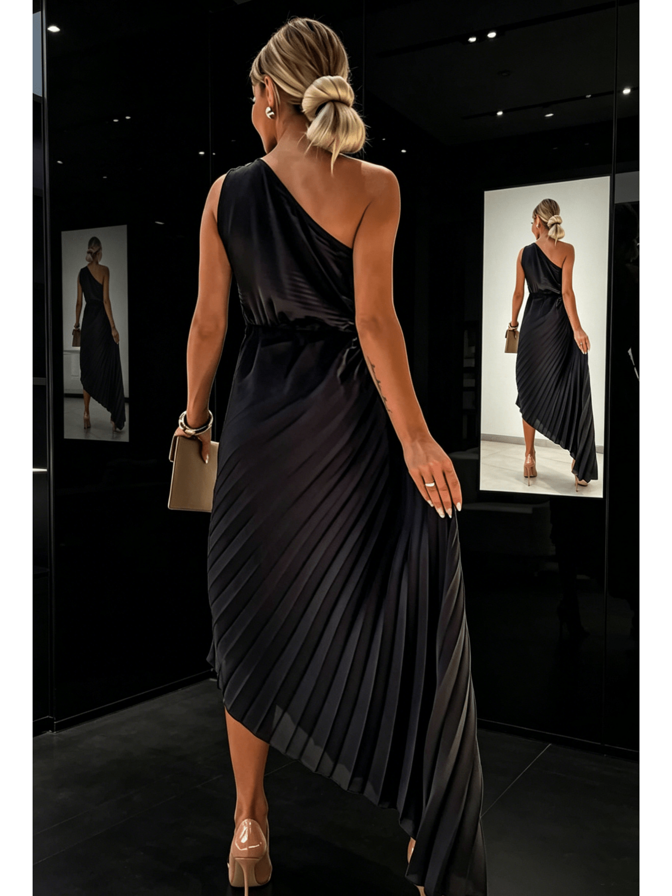 satin one shoulder dress Eleanora One-Shoulder Satin Dress Butter