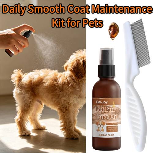 Pet Smoothing Comb And Smoothing Spray 2pcs Set, Detangling And Anti- Comb, Glossy And Anti-Static Spray, Universal for Dogs And Cats, Essential for Owners, One Comb Spray for Smooth Fur