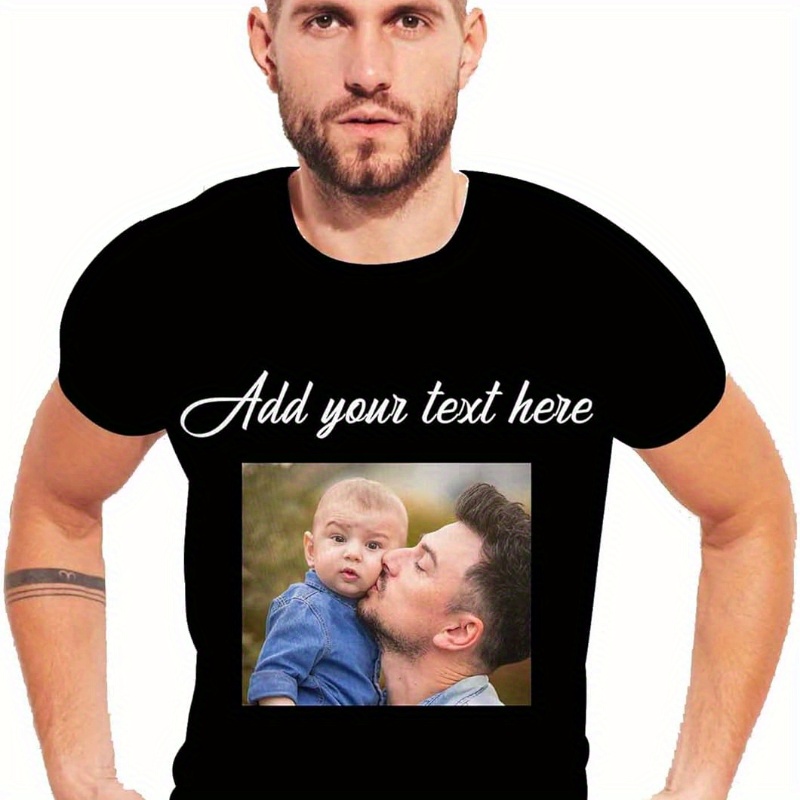 

Custom Face T-shirt For Men, Personalized Printed Picture On Cotton Tee With Text, Casual Loose Fit Round Neck Short Sleeve Top For All , Custom T Shirt