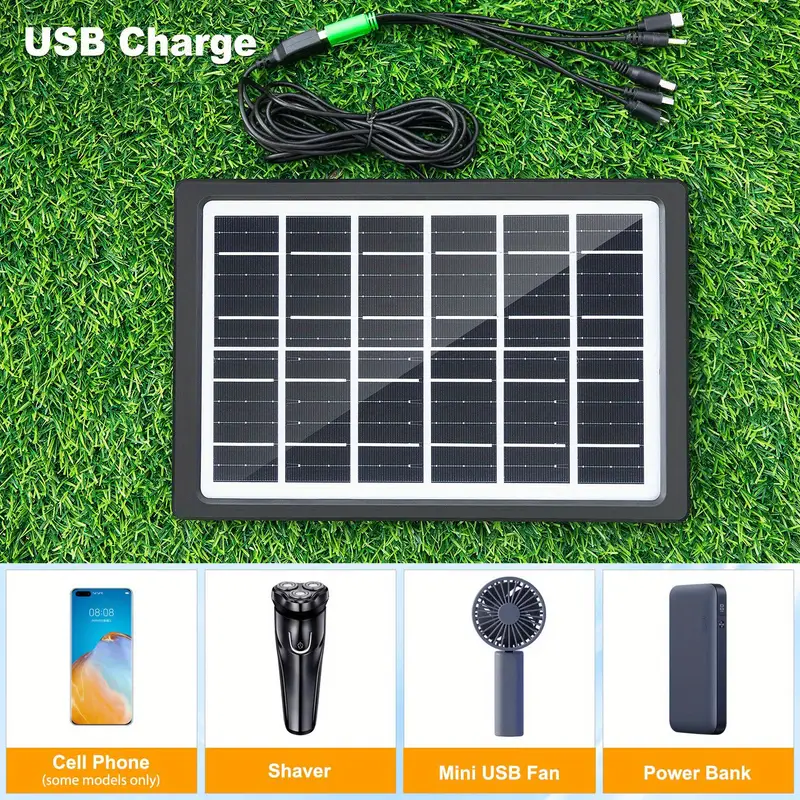 1pc cell phone solar portable charger 6w 6v with multiple usb for outdoor cell phone accessories suitable for cell phone flashlight small fan mobile power mens Product details 1