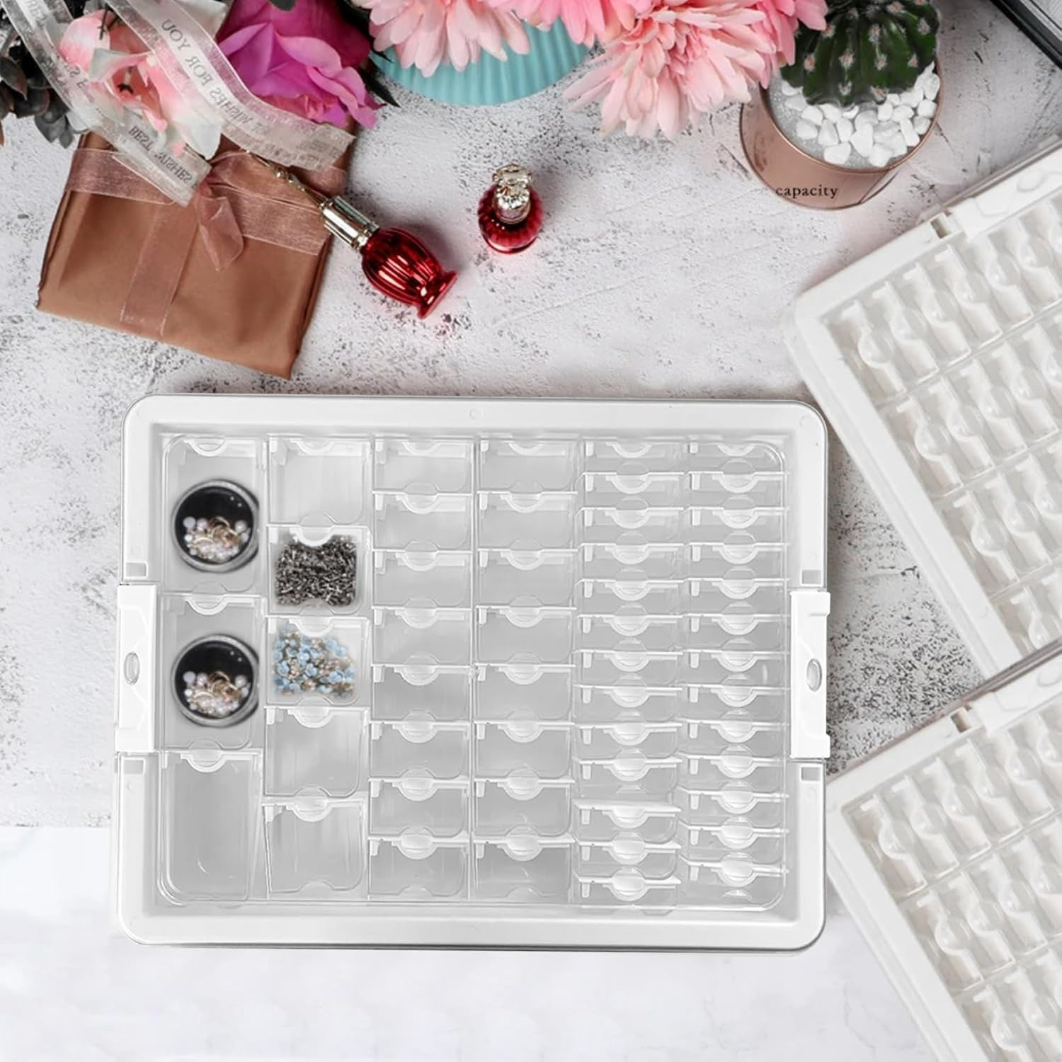 1 set bead storage solutions   50 clear removable bead storage containers with   lid plastic bead organizer box for nail art   jewelry jewelry organizer box Product details 2
