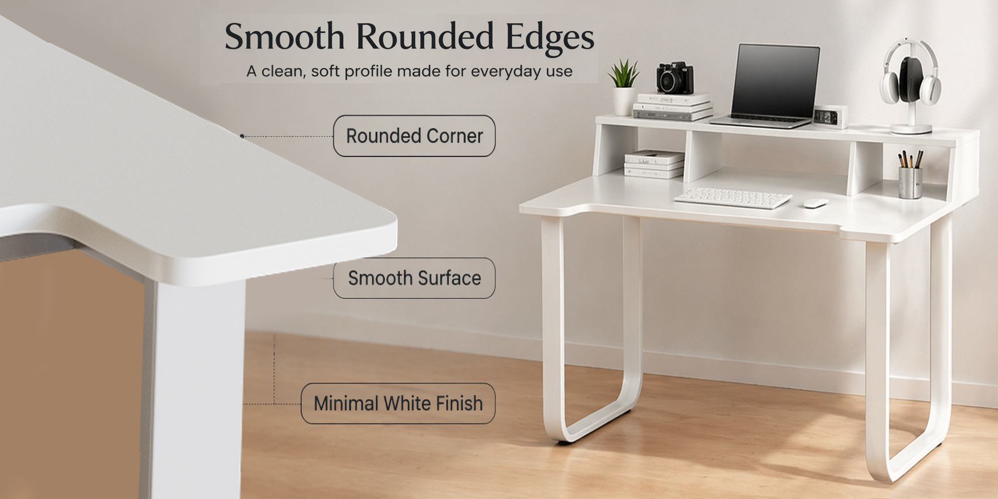 43' Computer Desk with Storage Shelf, Modern Writing Desk with Ergonomic Notch, Stable Steel Frame Workstation for Home Office, Study, Gaming, Quick Assembly, Supports 165 LBS